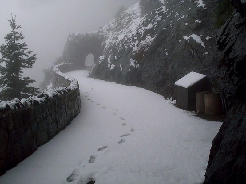 Snow scene in front of Hansen Cave.